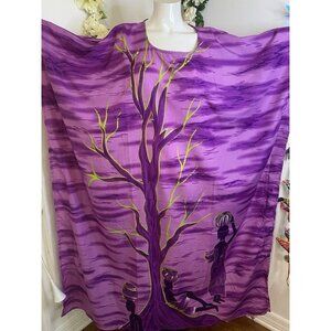 Vtg Metropolitan Purple African OS House Dress Kaftan V‎ Neck Mrs. Roper Muumuu